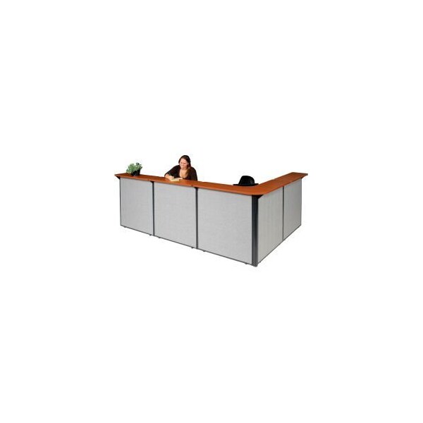 Global Equipment Interion    L-Shaped Reception Station, 116"W x 80"D x 44"H, Cherry Counter, Gray Panel - 249011CG