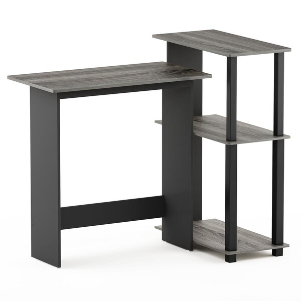 Furinno 16086R1GYW-BK Abbott Corner Computer Desk with Bookshelf - French Oak Grey & Black - 16086R1GYW/BK
