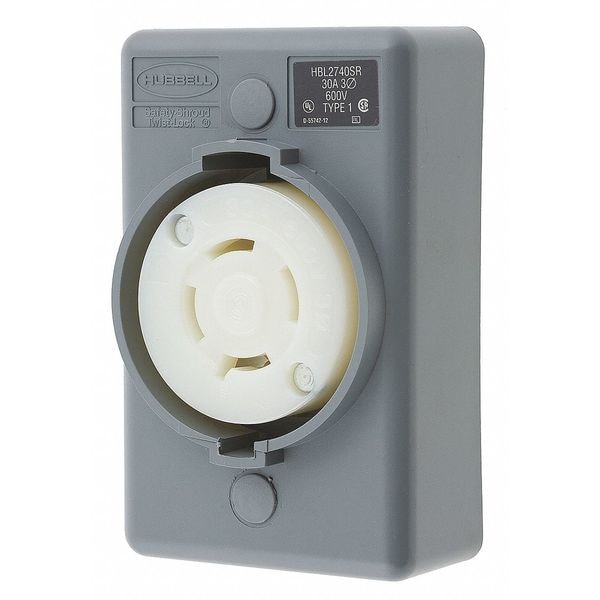 Hubbell 30A Locking Receptacle 3P 4W 600VAC L17-30R GY - HBL2740SR