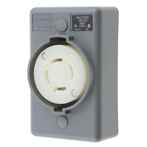Hubbell 30A Locking Receptacle 3P 4W 600VAC L17-30R GY - HBL2740SR