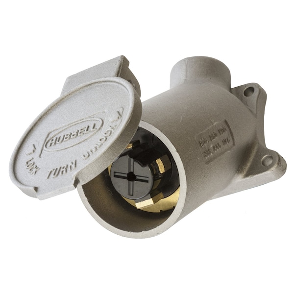 Hubbell Wiring Device-Kellems Locking Devices, Hubbellock, Industrial, Flanged Inlet, 30A 600V AC, 20A 250V DC, 3-Pole 4-Wire Grounding, Non-NEMA, Angled Surface Mounted Housing. - HBL21447