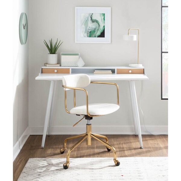 Lumisource Harvey Desk in White Steel, White, Natural Wood and Whites - OFD-HRVY WNA