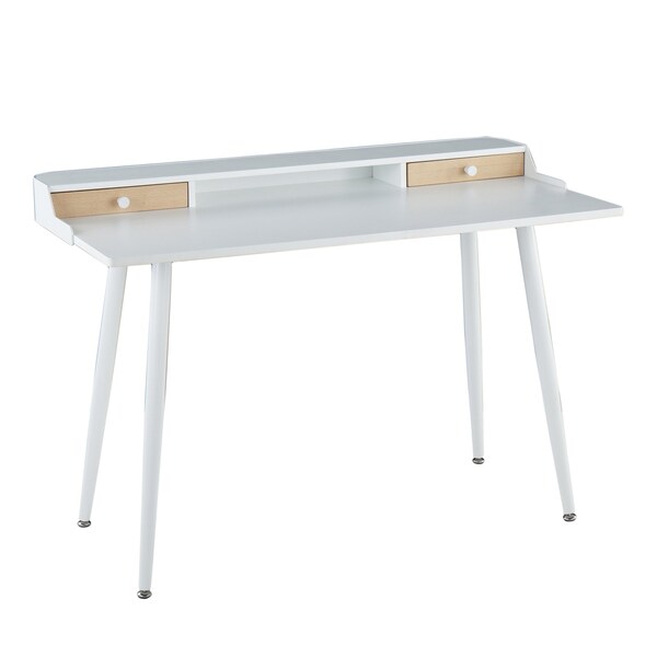 Lumisource Harvey Desk in White Steel, White, Natural Wood and Whites - OFD-HRVY WNA
