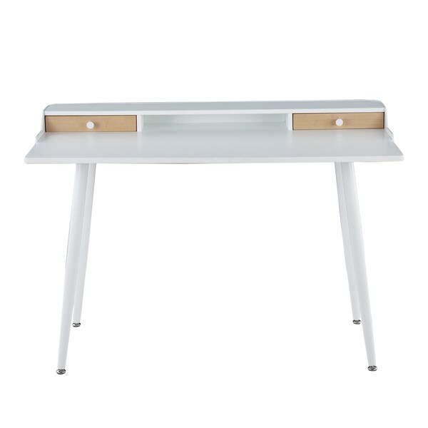 Lumisource Harvey Desk in White Steel, White, Natural Wood and Whites - OFD-HRVY WNA
