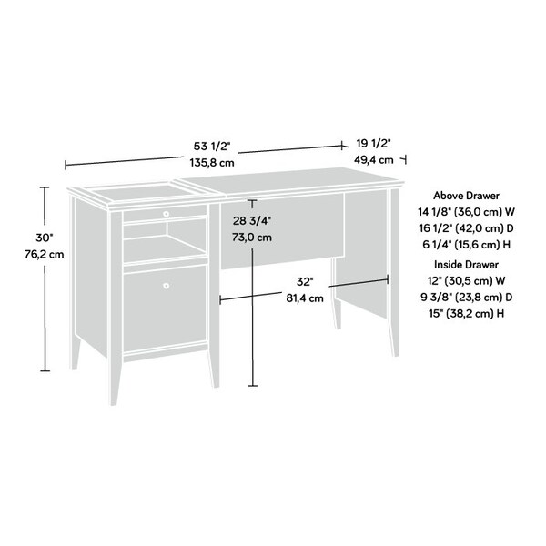 Sauder 19.45 in D X 30 in H, 53.46 in W X Engineered wood, Metal - 433624