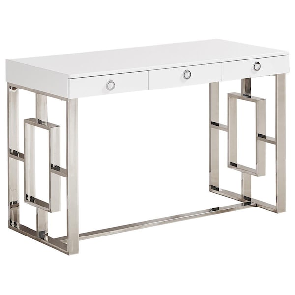 Kd Gabinetes Contemporary 3 Drawer Writing Desk, Silver - KD2533044