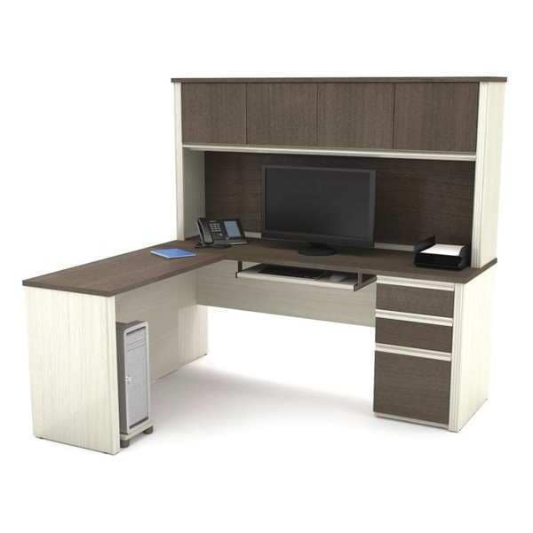 Bestar L Shaped Desk L-Shape Workstation, 62.8" D X 66.8" H, 71.1" W X Melamine, White/Chocolate - 99872-52
