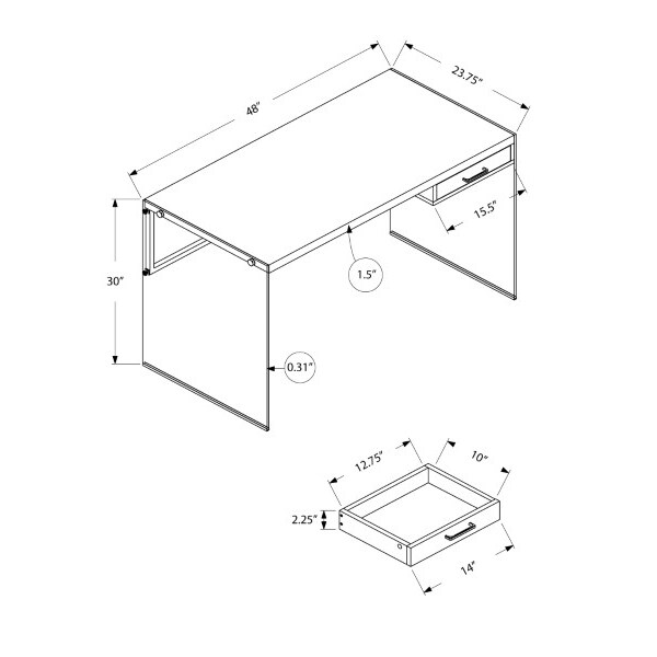 Monarch Specialties Computer Desk, Home Office, Laptop, Storage Drawers, 48"L, Work, Tempered Glass, Grey, Clear - I 7445