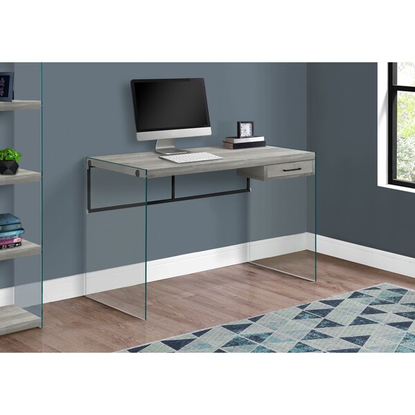 Monarch Specialties Computer Desk, Home Office, Laptop, Storage Drawers, 48"L, Work, Tempered Glass, Grey, Clear - I 7445