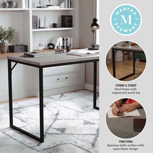 Martha Stewart 23.5 in. D X 47.25 in. W X Engineered Wood, Steel, Gray Top/Oil Rubbed Bronze Frame - XU-M-BLK-106-GY-BK-MS