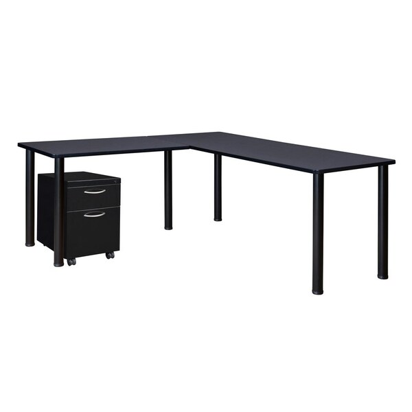 Kee Desking L Shaped Desk Desks > Corner Desks > Kee L-Desks with Storage, 66 D X 29 H, 60 W X Wood|Metal - MLSPM602442GYBPBK
