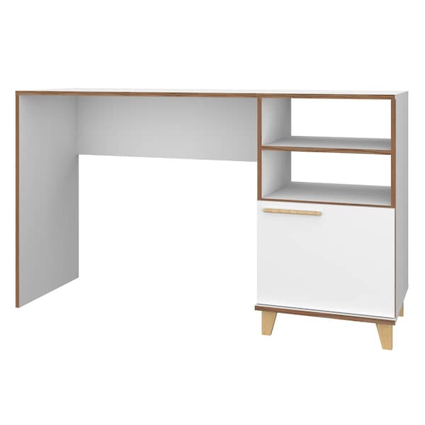 Manhattan Comfort Office Desk Office Desk, 2 Shelf, Mid Century, White, 17.51" D X 31.1" H, 53.14" W X MDP, White - 136AMC160