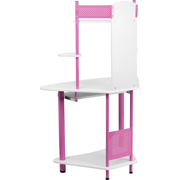 Flash Furniture Computer Desk Corner Computer Desk w/Hutch, Pink, 24" D X 57" H, 39" W X Laminate, Pink and White - NAN-JN-2705-PK-GG