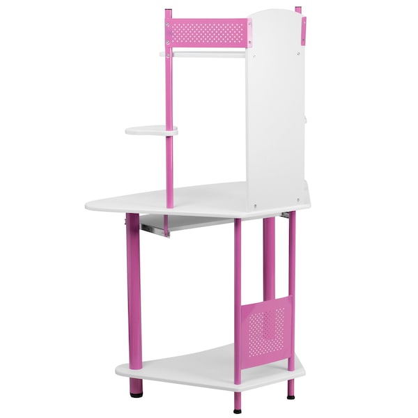 Flash Furniture Computer Desk Corner Computer Desk w/Hutch, Pink, 24" D X 57" H, 39" W X Laminate, Pink and White - NAN-JN-2705-PK-GG