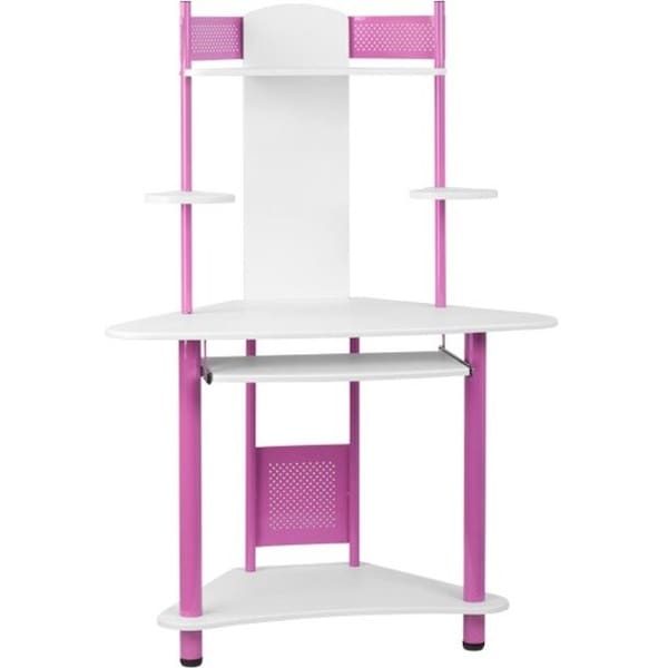 Flash Furniture Computer Desk Corner Computer Desk w/Hutch, Pink, 24" D X 57" H, 39" W X Laminate, Pink and White - NAN-JN-2705-PK-GG