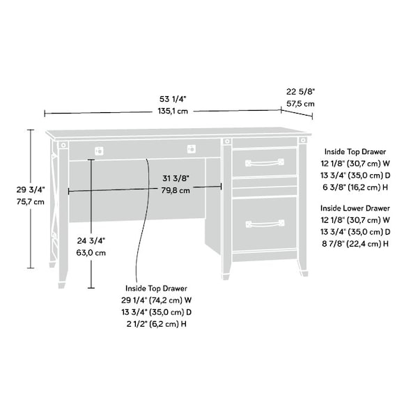 Sauder Desk, 22.64 in D X 29.8 in H, 53.19 in W X Engineered wood - 431581