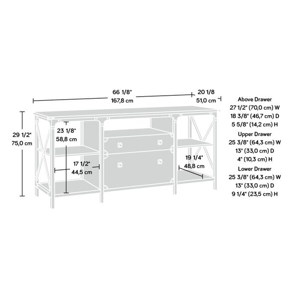 Sauder 20.08 in D X 29.53 in H, 66.06 in W X Engineered wood, Metal - 427853