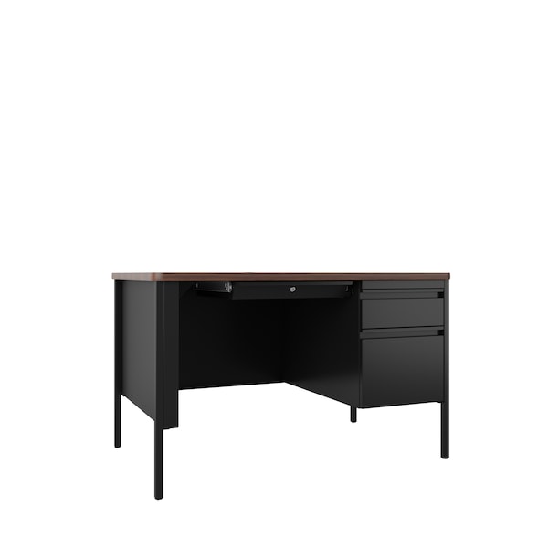 Hirsh Pedestal Desk Commercial Desks, 30 in D X 29.5 in H, 48 in W X Steel, Black / Walnut - 22652