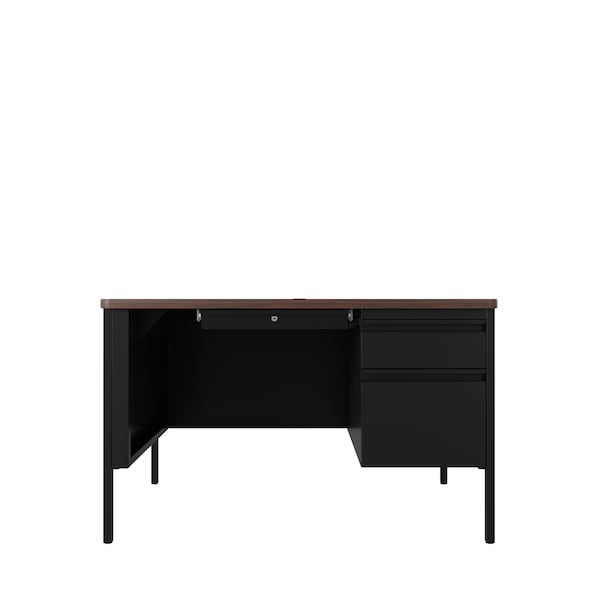Hirsh Pedestal Desk Commercial Desks, 30 in D X 29.5 in H, 48 in W X Steel, Black / Walnut - 22652
