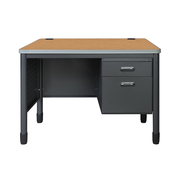 Regency Mesa Steel Single Pedestal Teacher's Office Desk 48'' x 30'', Medium Oak - 66348SPMO