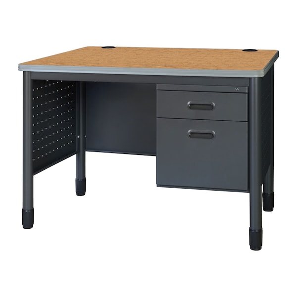 Regency Mesa Steel Single Pedestal Teacher's Office Desk 48'' x 30'', Medium Oak - 66348SPMO