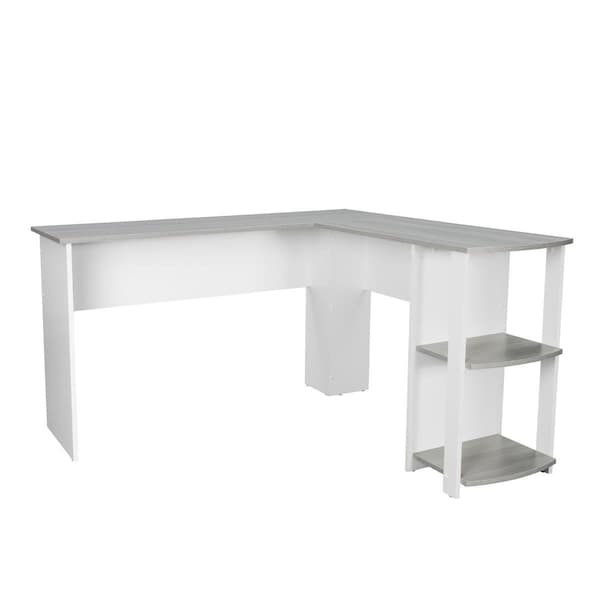 Techni Mobili Modern L-Shaped Desk with Side Shelves, Grey - RTA-8413L-GRY