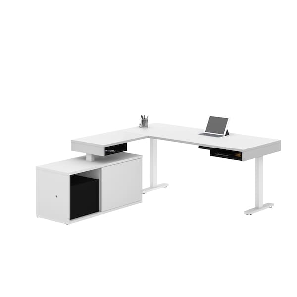 Bestar Pro-Vega Height Adjustable L-Desk, White/Black - 130850-000017