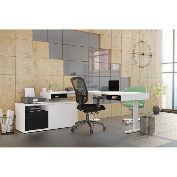 Bestar Pro-Vega Height Adjustable L-Desk, White/Black - 130850-000017