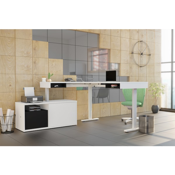 Bestar Pro-Vega Height Adjustable L-Desk, White/Black - 130850-000017