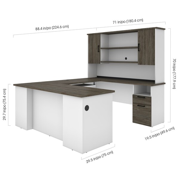 Bestar Norma U-Shaped Desk with Hutch, Walnut Grey & White - 181852-000035