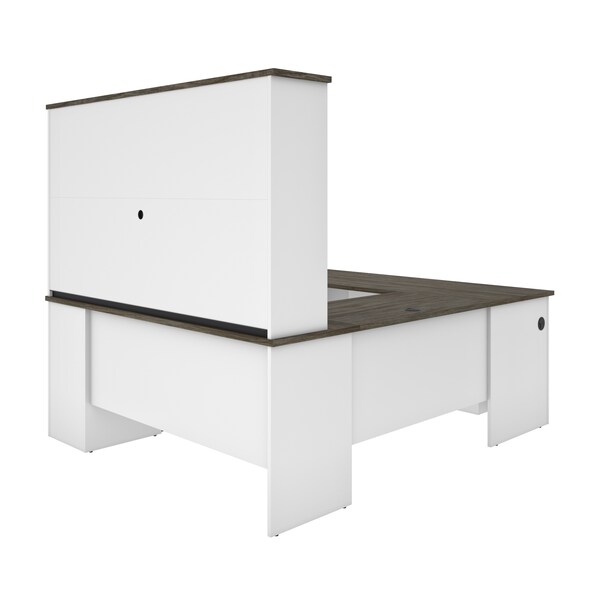 Bestar Norma U-Shaped Desk with Hutch, Walnut Grey & White - 181852-000035