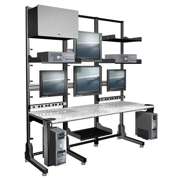 Hergo Computer Workstation, 35 in D X 87 in H, 72 in W X Laminate, Metal, Black, Gray - 95-TRI84-720