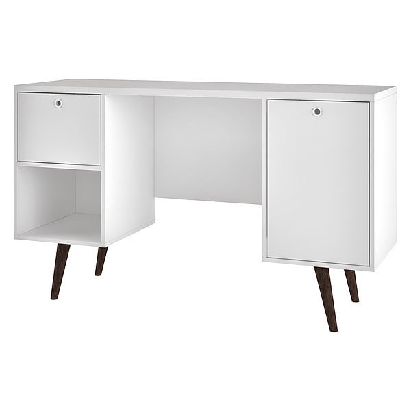 Manhattan Comfort Office Desk Drawer, Mid Century Office Desk, 17.51" D X 30.9" H, 53.14" W X MDP, White - 133AMC129