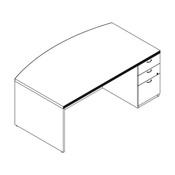 Groupe Lacasse Desk, Bow Front, Right Ped, 72inWx42inDx29-1/2inH, Sahara - LAS72KS4272UFAR