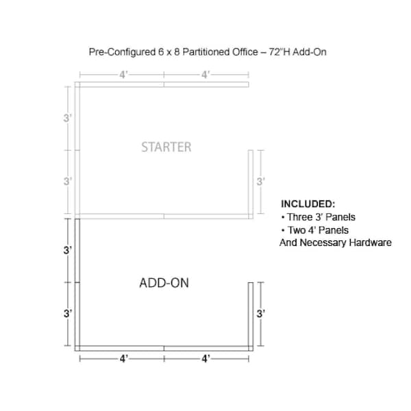 Interion By Global Industrial 96 in D X 72 in H, 72 in W X Fabric Panels / Wood Frame / Steel Connectors, Gray - 236652GY