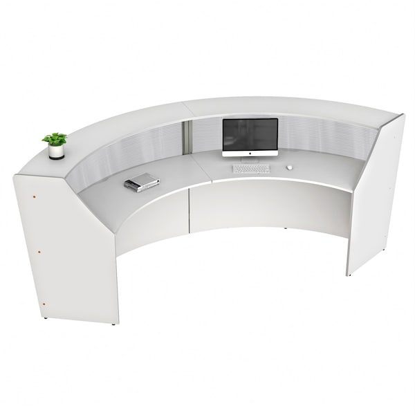 Linea Italia Curved Reception Desk 2 Units, Clear Panel, 124 inW x 49 inD, White - ZUS316