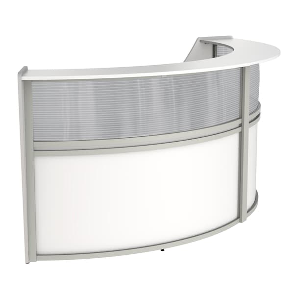 Linea Italia Curved Reception Desk 2 Units, Clear Panel, 124 inW x 49 inD, White - ZUS316