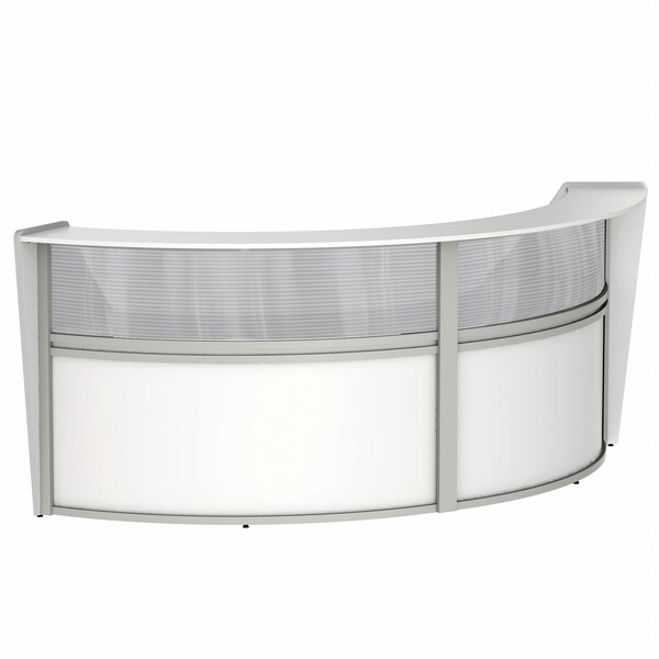 Linea Italia Curved Reception Desk 2 Units, Clear Panel, 124 inW x 49 inD, White - ZUS316