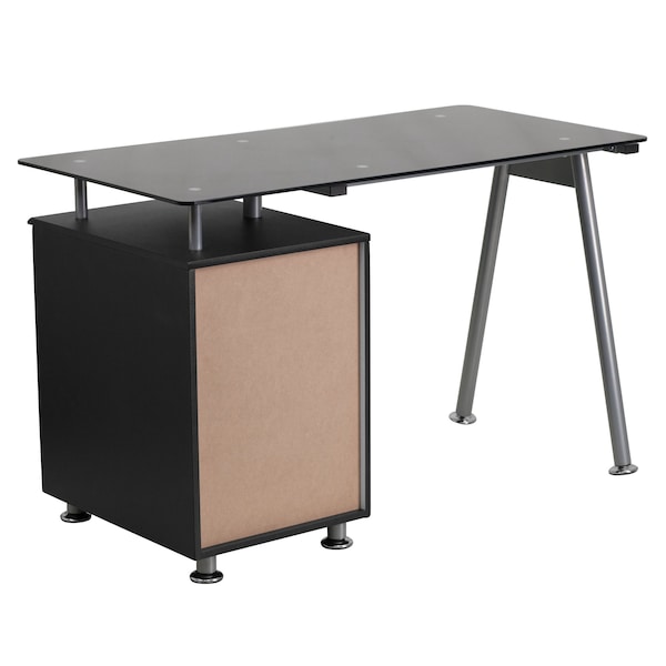 Flash Furniture Computer Desk Glass Top Desk w/3 Drawer Pedestal, Blk, 23-1/2" D X 29-1/2" H, 47-1/4" W X Black - NAN-WK-021A-GG
