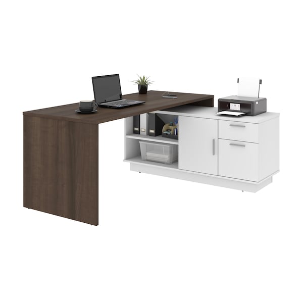 Bestar Equinox L-Shaped Desk, Antigua/White - 115420-000052