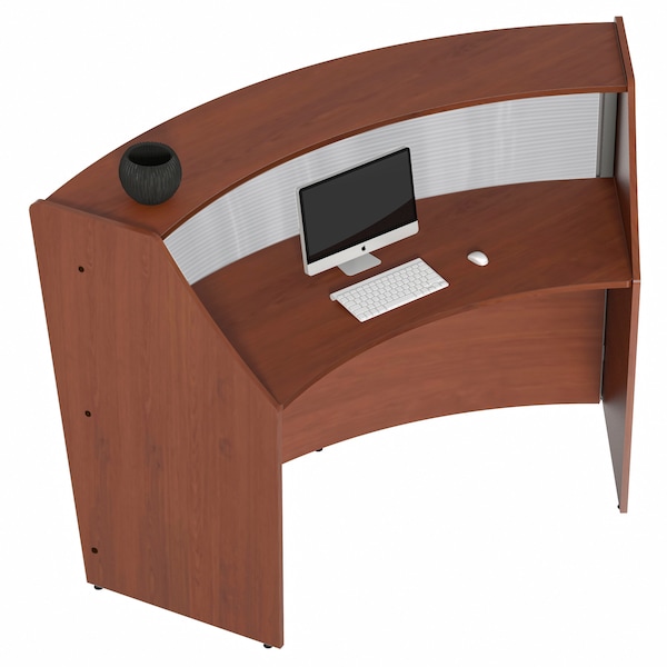 Linea Italia Curved Reception Desk with Counter, Clear Panel, 72 inW x 32 inD, Cherry - ZUC310
