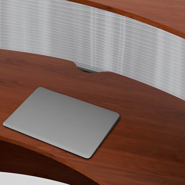 Linea Italia Curved Reception Desk with Counter, Clear Panel, 72 inW x 32 inD, Cherry - ZUC310