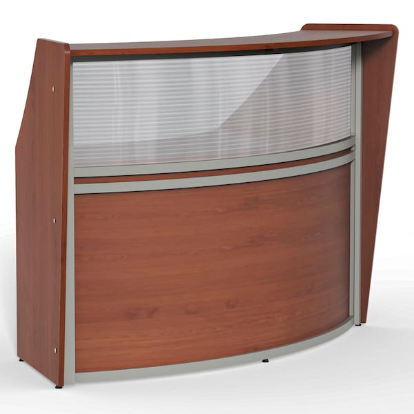 Linea Italia Curved Reception Desk with Counter, Clear Panel, 72 inW x 32 inD, Cherry - ZUC310