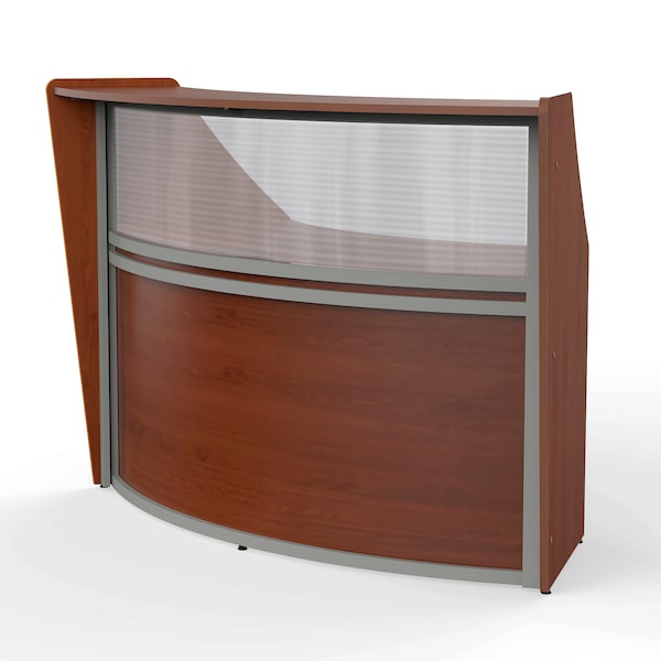 Linea Italia Curved Reception Desk with Counter, Clear Panel, 72 inW x 32 inD, Cherry - ZUC310
