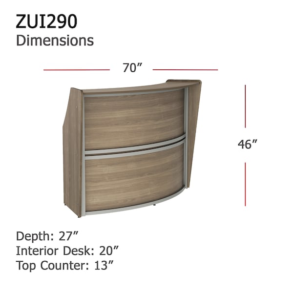 Linea Italia Curved Reception Desk with Counter, 72 inW x 32 inD x 46 inH, Gray/N. Walnut - ZUI290