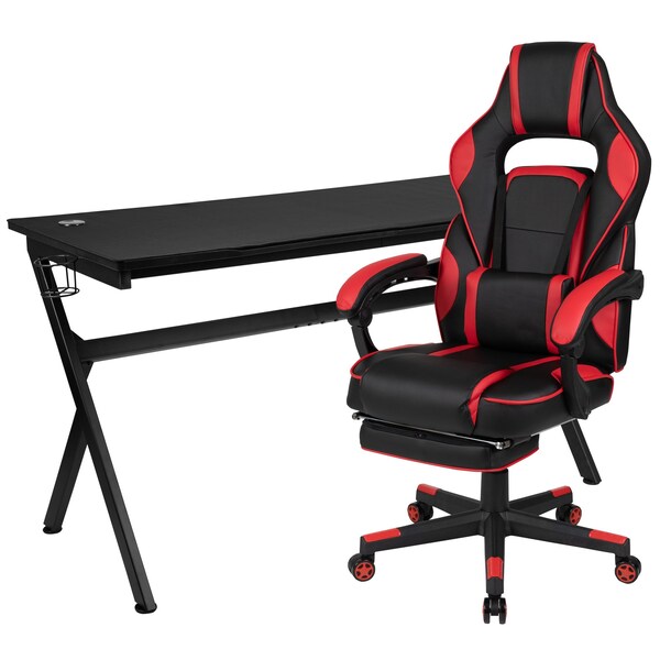 Flash Furniture Black Gaming Desk-Cup Holder/Reclining Chair Set - BLN-X40D1904L-RD-GG