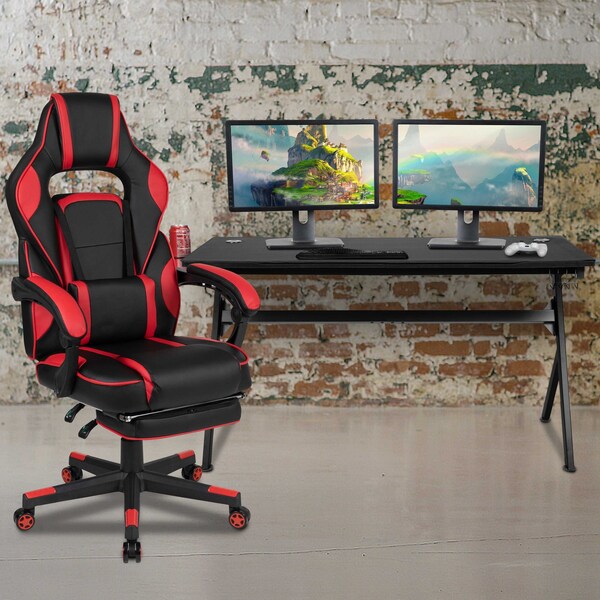 Flash Furniture Black Gaming Desk-Cup Holder/Reclining Chair Set - BLN-X40D1904L-RD-GG