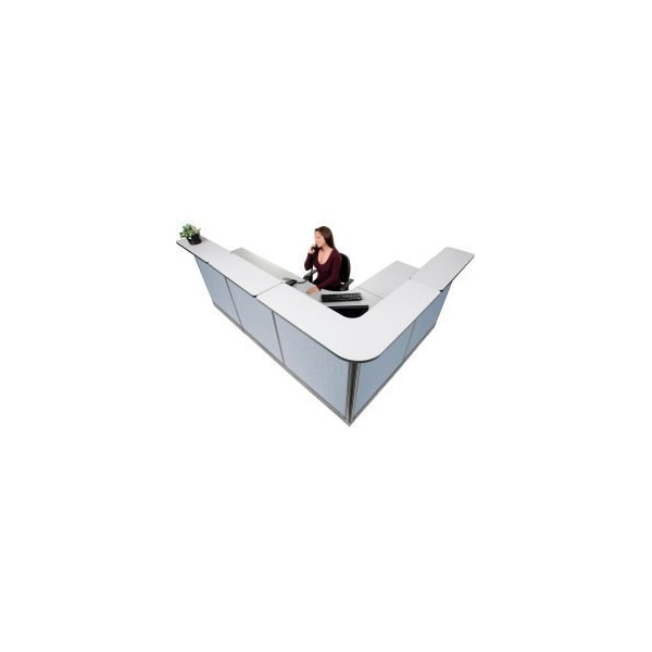 Global Equipment Interion    L-Shaped Reception Station w/Raceway 116"W x 80"D x 46"H Gray Counter Blue Panel - 249011NGB