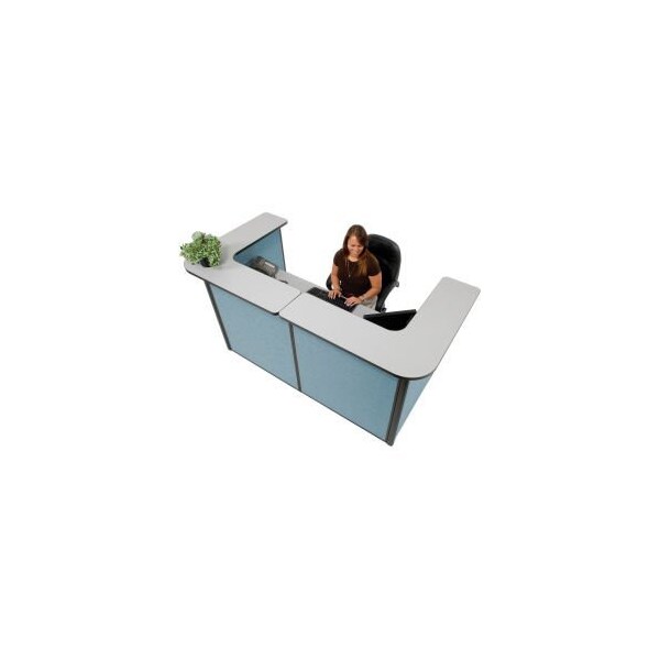 Global Equipment Interion    U-Shaped Reception Station, 88" W x 44"D x 44"H, Gray counter, Blue Panel - 249008GB