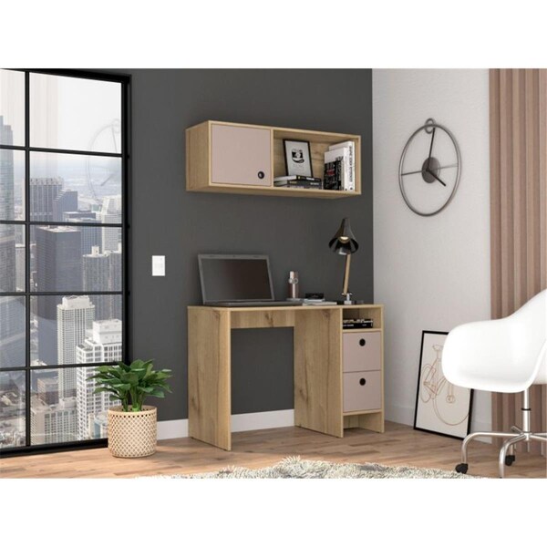 Depot E-Shop Aramis Office Desk Set, Light Oak &Taupe - DE-CDT5967